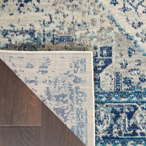 5' X 7' Ivory And Light Blue Floral Medallion Distressed Area Rug